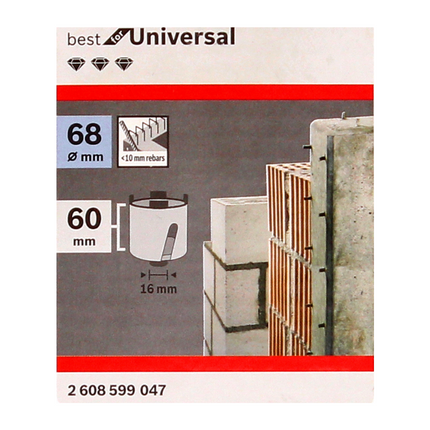 Eje portabrocas Bosch para brocas huecas M16 SDS-plus + Best para broca de vaso universal M16 68mm + 82mm