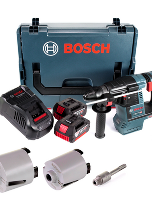 Marteau perforateur sans fil Bosch GBH 18V-26 18V 2,6J SDS plus brushless + 2x batteries 5,0Ah + chargeur + accessoires couronnes de douilles + L-Boxx