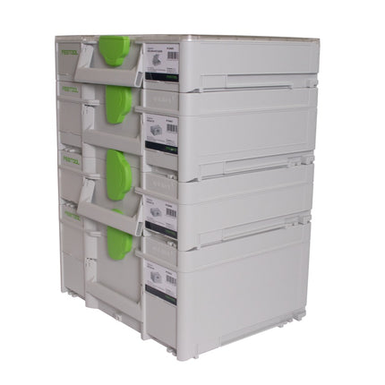 Festool Systainer Set SYS3 M 112 (204840) + SYS3 M 137 (204841) + SYS3 M 187 (204842) + SYS3 ORG M 89 Organzier (204853) acoplable