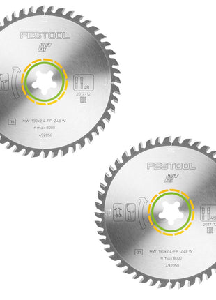 Festool 2x Feinzahn Kreissägeblatt HW 190 x 2,4 mm xFF W48 190 mm 48 Zähne FastFix ( 2x 492050 ) - Toolbrothers