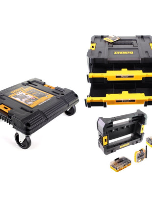 DeWalt DWST1-71229 Carro apilable con tabla rodante TSTAK + DWST 1-70706 TSTAK IV + Caja CADDY + Juego de brocas y taladros para piedra FlexTorq 75 piezas