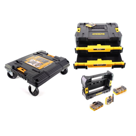 DeWalt DWST1-71229 TSTAK Cart Rollbrett Stapel Wagen + DWST 1-70706 TSTAK IV + CADDY Box + Bit und Steinbohrer FlexTorq Set 75-tlg.