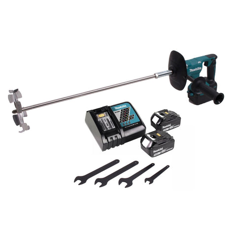 Batidora de batería Makita DUT 130 RT 18V M14 sin escobillas + 2x batería 5.0Ah + cargador