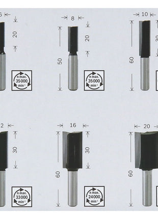 Juego de cortadores de ranuras Bosch de 6 piezas. 6/8/10/12/16/20 mm ( 2607017465 ) Eje de 6 mm