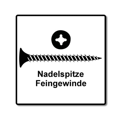 Tornillos para paneles de yeso SPAX GIX-A rosca fina almacenada en cargadores 3,9x35 mm fosfatados 1000 piezas (1091170390356) rosca completa, cabeza de trompeta, ranura en cruz H2, punta de aguja