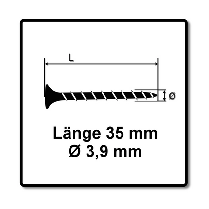SPAX GIX-B Viti per cartongesso 3,9x35mm, 1000 pz. ( 1891170390356 ) - Filettattura totale, testa a tromba, incavo trasversale H2