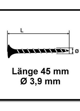 Tornillos para paneles de yeso SPAX GIX-B en cargador, 3,9x45 mm, punta de aguja, 1000 piezas (1891170390456) rosca completa, cabeza de trompeta, Phillips H2