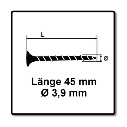 Tornillos para paneles de yeso SPAX GIX-B en cargador, 3,9x45 mm, punta de aguja, 1000 piezas (1891170390456) rosca completa, cabeza de trompeta, Phillips H2