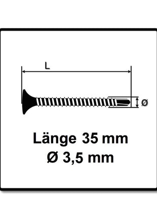 SPAX GIX-D Vis pour cloison sèche 3,5 x 35 mm - Filetage total, Tête trompette, Cruciforme H2, Pointe de perçage, Magazinée, Phosphatée,1000 pcs. (1991170350356 )