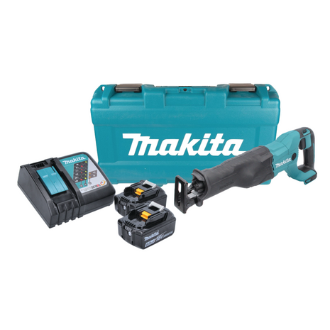 Sega alternativa a batteria Makita DJR 186 RGK 18 V + 2x batteria ricaricabile 6,0 Ah + caricabatterie + custodia