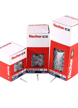 Fischer Power-Fast II FPF II tornillos para aglomerado 4,0x25 mm 1000 piezas (670624) cabeza avellanada con rosca completa Torx, galvanizado, pasivado azul