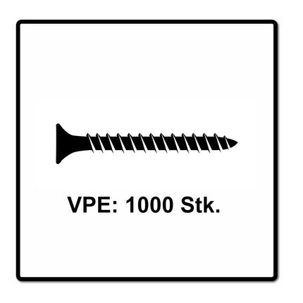 Fischer Power-Fast II FPF II Chipboard Screw 4.0x25mm, Countersunk head, Inner Star Torx, Partial Thread, Zinc plated, Blue passivated - 1000 pcs. (670624)