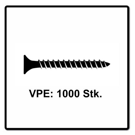 Fischer Power-Fast II FPF II tornillos para aglomerado 4,0x30 mm 1000 piezas (670154) cabeza avellanada con rosca completa Torx, galvanizado, pasivado azul