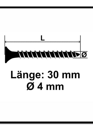 Fischer Power-Fast II FPF II tornillo para aglomerado 4,0x30 mm 200 piezas (670155) cabeza avellanada con rosca completa Torx, galvanizado, pasivado azul