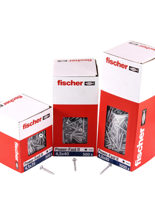 Fischer Power-Fast II FPF II tornillos para aglomerado 4,0x40 mm 200 piezas (670159) cabeza avellanada con rosca completa Torx, galvanizado, pasivado azul