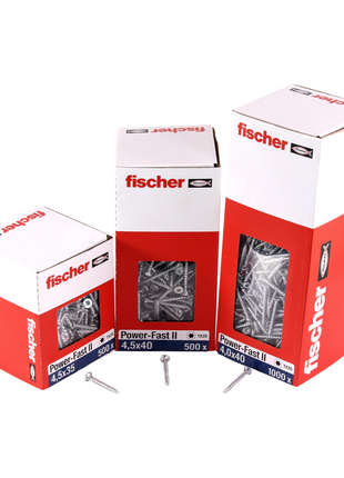 Fischer Power-Fast II FPF II tornillos para aglomerado 4,0x45 mm 200 piezas (670160) cabeza avellanada con rosca completa Torx, galvanizado, pasivado azul