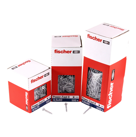 Vis pour panneaux d'aggloméré Fischer Power-Fast II FPF II 4,5x25 mm 500 pièces (670255) tête fraisée avec filetage complet Torx, galvanisées, passivée bleue