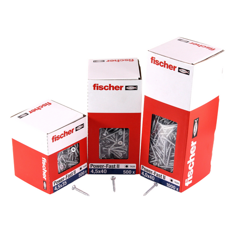 Fischer Power-Fast II FPF II Vis pour panneaux de particules 4,5x35 mm - tête fraisée Torx, filetage total, zingué et passivé bleu - 200 pcs. (670258)