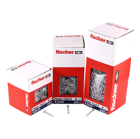 Fischer Power-Fast II FPF II tornillos para aglomerado 4,5x40 mm 200 piezas (670260) cabeza avellanada con rosca completa Torx, galvanizado, pasivado azul