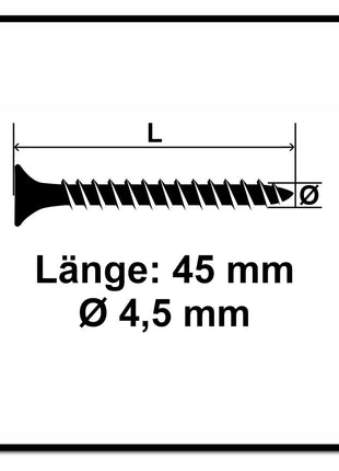 Fischer Power-Fast II FPF II Vis pour panneaux aggloméré 4,5x45 mm - tête fraisée Torx, filetage total, zinguée - 200 pcs. (670262)