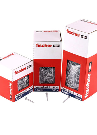 Fischer Power-Fast II FPF II Vis pour panneaux aggloméré 4,5x45 mm - tête fraisée Torx, filetage total, zinguée - 200 pcs. (670262)