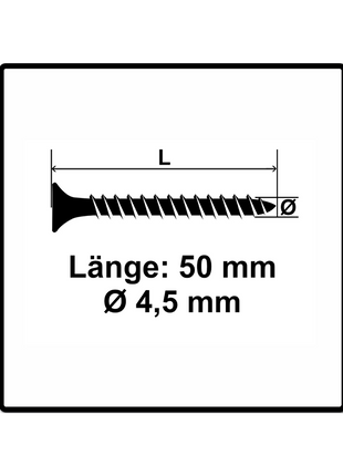 Fischer Power-Fast II FPF II Spanplattenschraube 4,5x50 mm 200 Stück ( 670264 ) Senkkopf mit Torx Vollgewinde galvanisch verzinkt, blau passiviert