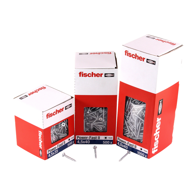 Fischer Power-Fast II FPF II Chipboard screw 5.0x35mm 500 pcs. Countersunk head with Torx drive, Full thread, galvanised, blue passivated (670353)
