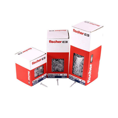 Fischer Power-Fast II FPF II Vis à bois aggloméré 5,0x40mm - 200 pcs. tête fraisée avec empreinte Torx, filetage total, zingué et passivé bleu (670354)