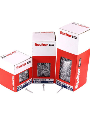 Fischer Power-Fast II FPF II tornillos para aglomerado 5,0x45 mm 200 piezas (670356) cabeza avellanada con rosca completa Torx, galvanizado, pasivado azul