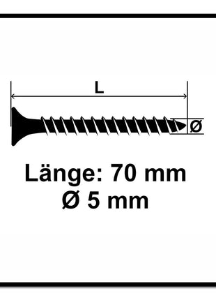 Fischer Power-Fast II FPF II Spanplattenschraube 5,0x70 mm 200 Stück ( 670363 ) Senkkopf mit Torx Vollgewinde galvanisch verzinkt, blau passiviert