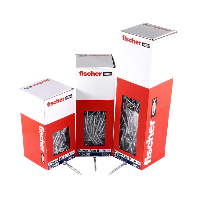 Fischer Power-Fast II FPF II Chipboard Screws 4.5x45mm, Countersunk head, Torx, Partial thread, Blue zinc plated, 200 pcs. (670270)