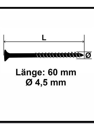 Fischer Power-Fast II FPF II Spanplattenschraube 4,5x60 mm 100 Stück ( 670274 ) Senkkopf mit Torx Teilgewinde galvanisch verzinkt, blau passiviert