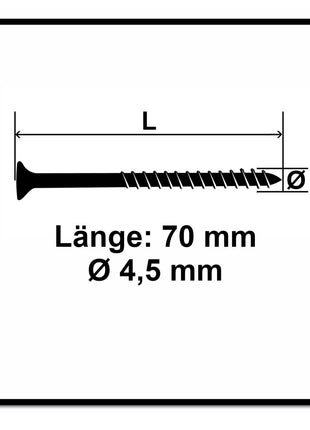 Fischer Power-Fast II FPF II tornillo para aglomerado 4,5x70 mm 100 piezas (670276) cabeza avellanada con rosca parcial Torx, galvanizado, pasivado azul