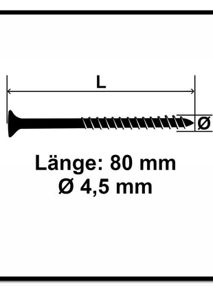 Fischer Power-Fast II FPF II tornillo para aglomerado 4,5x80 mm 100 piezas (670278) cabeza avellanada con rosca parcial Torx, galvanizado, pasivado azul