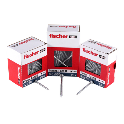 Fischer Power-Fast II FPF II Chipboard screw 5.0x35 mm 500 pcs. Countersunk head with Torx drive, partly thread, galvanised, blue passivated (670371)