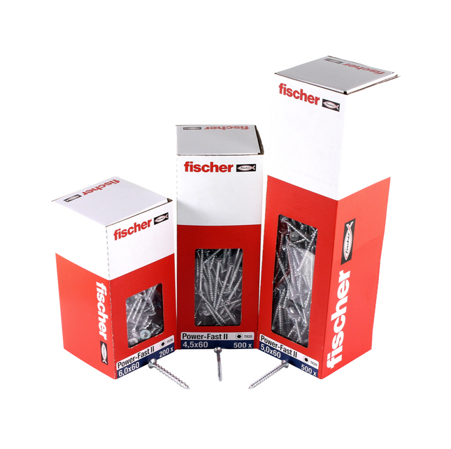 Fischer Power-Fast II FPF II Chipboard screw 5.0x45mm 200 pcs. Countersunk head with Torx drive, partial thread, galvanised, blue passivated (670374)