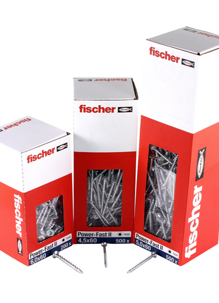 Fischer Power-Fast II FPF II tornillos para aglomerado 5,0x45 mm 500 piezas (670375) cabeza avellanada con rosca parcial Torx, galvanizado, pasivado azul