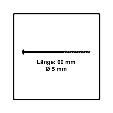 Fischer Power-Fast II FPF II Chipboard Screw 5.0x60mm, Countersunk head ,Inner Star Torx, Partial Thread, Zinc plated, Blue passivated - 100 pcs. (670378)