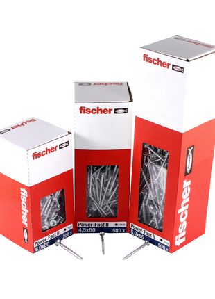 Fischer Power-Fast II FPF II Vis à bois aggloméré 5,0x60mm, Tête fraisée, Filetage partiel, Empreinte Torx, Zingué blanc, Passivée bleue, 100 pcs. (670378)