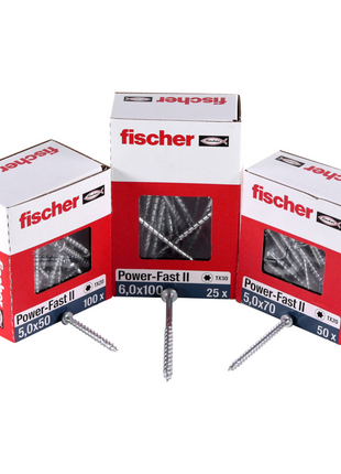 Fischer Power-Fast II FPF II tornillo para aglomerado 5,0x70 mm 100 piezas (670380) cabeza avellanada con rosca parcial Torx, galvanizado, pasivado azul