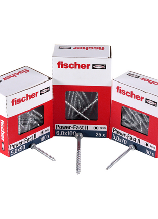 Fischer Vis pour panneaux de particules Power-Fast II FPF II 5.0x70 mm - 200 pièces (670381) tête fraisée + Filetage partiel Torx, galvanisée, passivée bleue