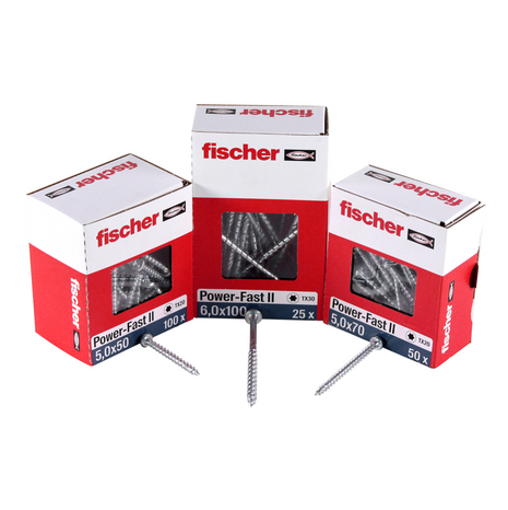 Fischer Power-Fast II FPF II tornillos para aglomerado 5,0x70 mm 200 piezas (670381) cabeza avellanada con rosca parcial Torx, galvanizado, pasivado azul