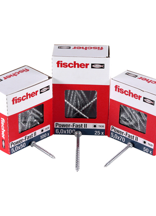 Fischer Power-Fast II FPF II tornillos para aglomerado 5,0x90 mm 200 piezas (670385) cabeza avellanada con rosca parcial Torx, galvanizado, pasivado azul