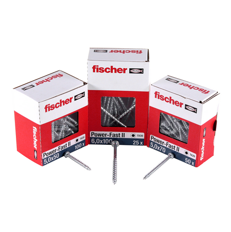 Fischer Power-Fast II FPF II tornillos para aglomerado 5,0x90 mm 200 piezas (670385) cabeza avellanada con rosca parcial Torx, galvanizado, pasivado azul