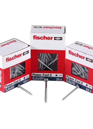 Fischer Power-Fast II FPF II tornillo para aglomerado 6,0x100 mm 25 piezas (670458) cabeza avellanada con rosca parcial Torx, galvanizado, pasivado azul