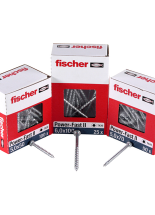 Fischer Power-Fast II FPF II tornillo para aglomerado 6,0x110 mm 100 piezas (670459) cabeza avellanada con rosca parcial Torx, galvanizado, pasivado azul