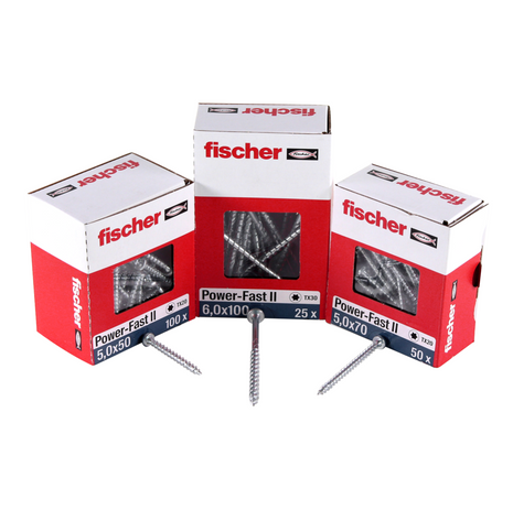 Fischer Power-Fast II FPF II Vis à bois aggloméré 6,0x110 mm,100 pcs., tête fraisée, empreinte Torx, filetage total, zingué et passivé bleu ( 670459 )