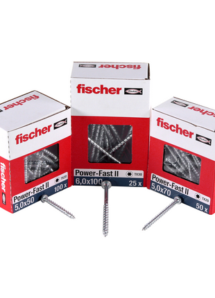 Fischer Power-Fast II FPF II tornillos para aglomerado 6,0x130 mm 100 piezas (670461) cabeza avellanada con rosca parcial Torx, galvanizado, pasivado azul