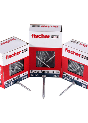 Fischer Power-Fast II FPF II tornillo para aglomerado 6,0x130 mm 50 piezas (670691) cabeza avellanada con rosca parcial Torx, galvanizado, pasivado azul