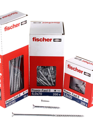 Fischer Power-Fast II FPF II Vis à bois aggloméré 6,0x150mm, Tête fraisée, Empreinte Torx ,Filetage partiel, Zingué blanc, Bleu passivé - 100 pcs. (670463)